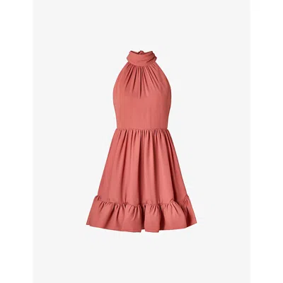 Malina Womens Terracotta Fern Halterneck Ruffled Chiffon Mini Dress
