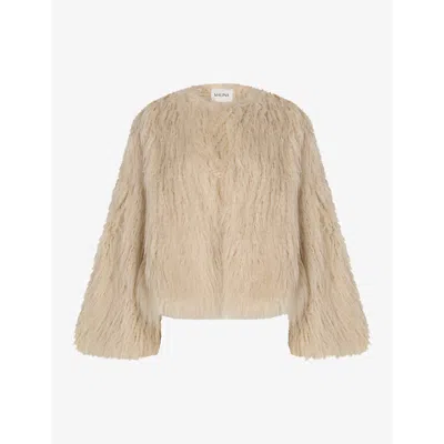 Malina Womens  Manda Round-neck Long-sleeve Faux-fur Jacket In Vanilla