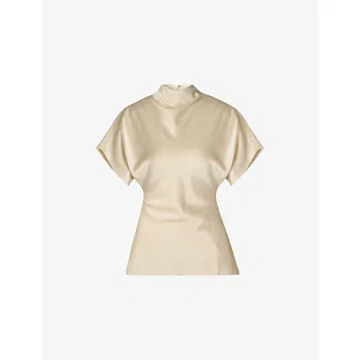Malina Womens  Otilia Draped Short-sleeve Satin Blouse In Vanilla