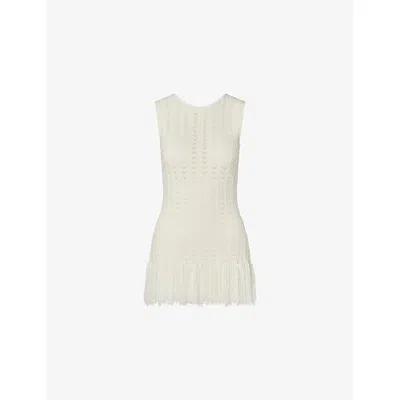 Malina Womens White Amal Knitted Fringe Top In Neutral