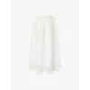 Malina Womens Chara Elasticated-waist Broderie-anglaise Linen-blend Maxi Skirt White In White