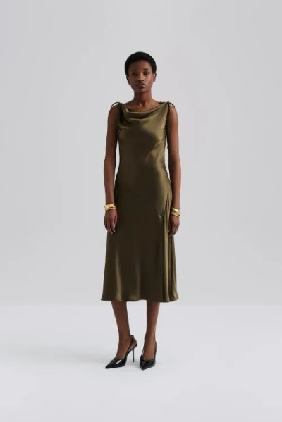 Malina Zarea Tie Satin Midi Dress In Green