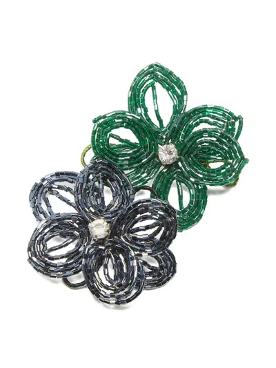 Maliparmi Beaded-flower Brooch In Green