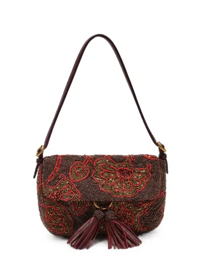 Maliparmi Blossom Bead-embroidered Shoulder Bag In Burgundy