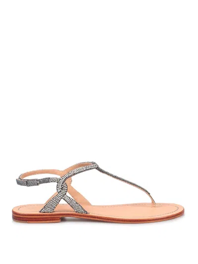 Maliparmi Cuts & Beads Tong Sandals In Silver