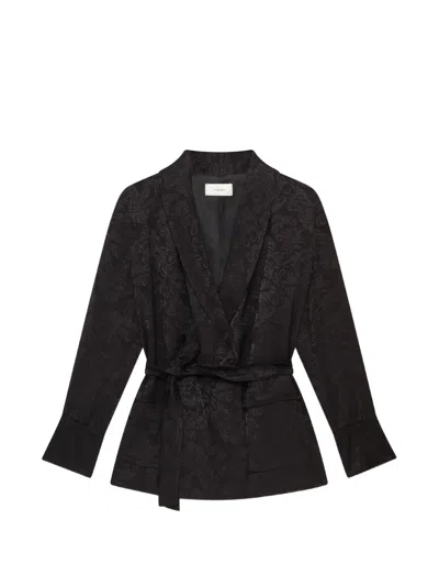Maliparmi Damask-jacquard Wrap Blazer In Black