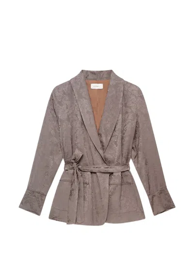 Maliparmi Damask-jacquard Wrap Blazer In Gray