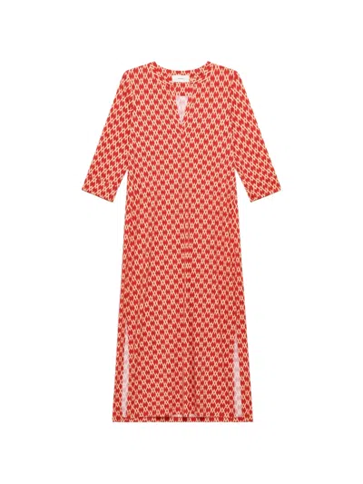 Maliparmi Diamond Glow Patterned Midi Dress In Red