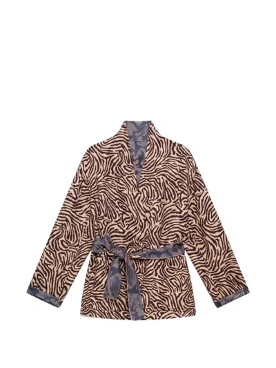 Maliparmi Double Trouble Zebra-print Belted Jacket In Brown