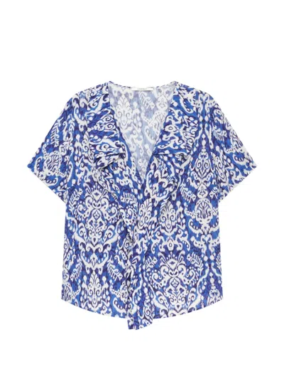 Maliparmi Dreamscape Ikat-print Ruffled Top In Blue