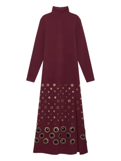 Maliparmi Embellished Mock-neck Midi Dress In Burgundy