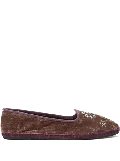 Maliparmi Embroidered Velvet Ballet Flats In Brown