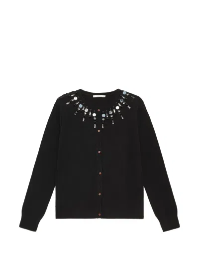 Maliparmi Embroidered-neck Cardigan In Black
