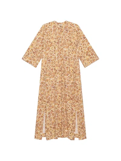 Maliparmi Fan-print Side-slit Midi Dress In Orange