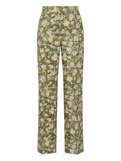 Maliparmi Floral-print Button-fastening Trousers In Green