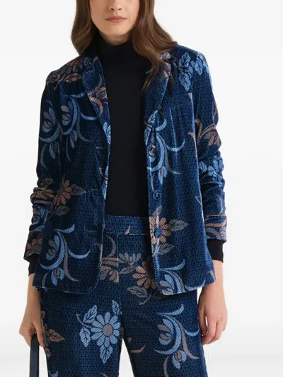 Maliparmi Floral-print Long-sleeve Blazer In Blue