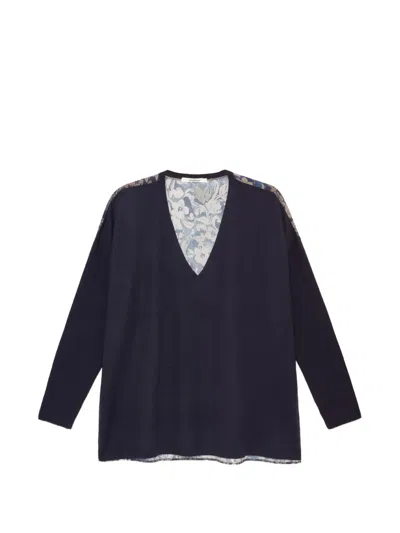 Maliparmi Floral-print V-neck Sweater In Blue