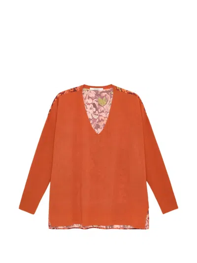 Maliparmi Floral-print V-neck Sweater In Orange