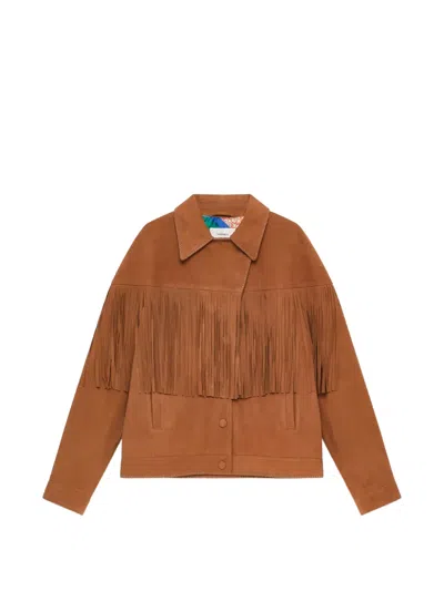 Maliparmi Fringed Biker Jacket In Brown
