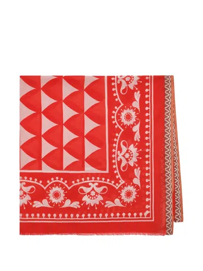 Maliparmi Fringed Printed Scarf In Red