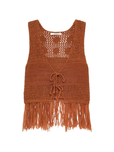 Maliparmi Fringed Top In Brown