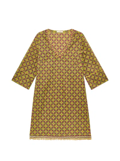 Maliparmi Geometric-print Bead-embellished Mini Dress In Yellow