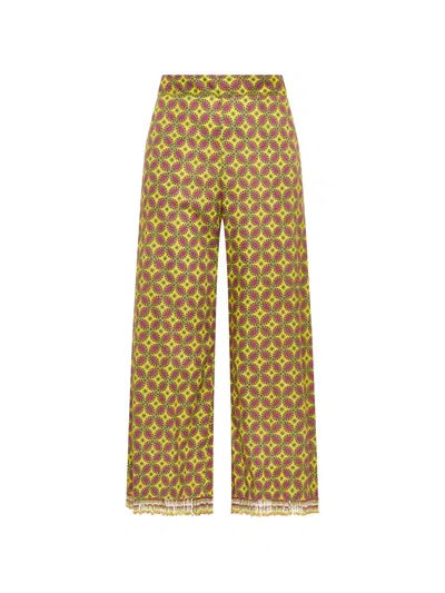 Maliparmi Geometric-print Fringe-trimmed Trousers In Green