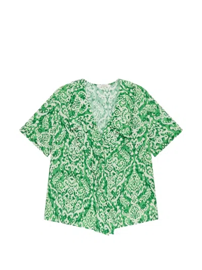 Maliparmi Ikat Ruffled V-neck Top In Green