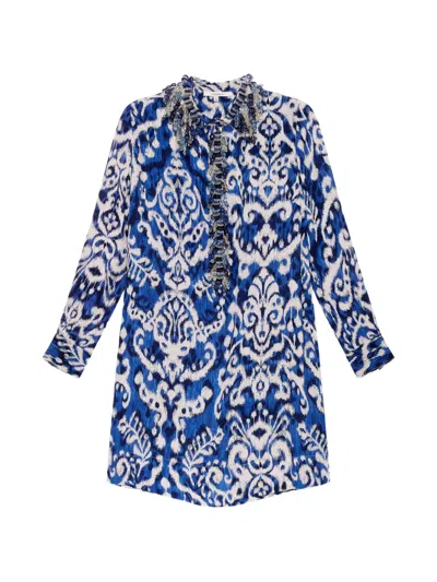 Maliparmi Ikat-print Bead-embellished Dress In Blue
