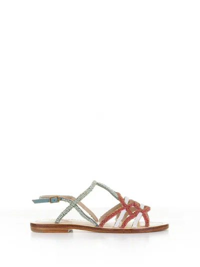 Maliparmi Leather Sole Sandals With Handmade Embroidery
