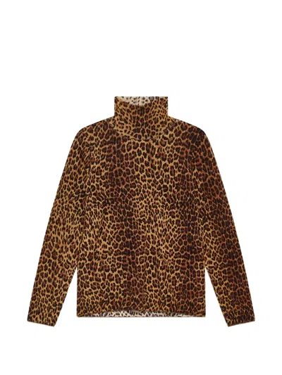 Maliparmi Leopard-print Turtleneck Knitted Long-sleeved T-shirt In Brown
