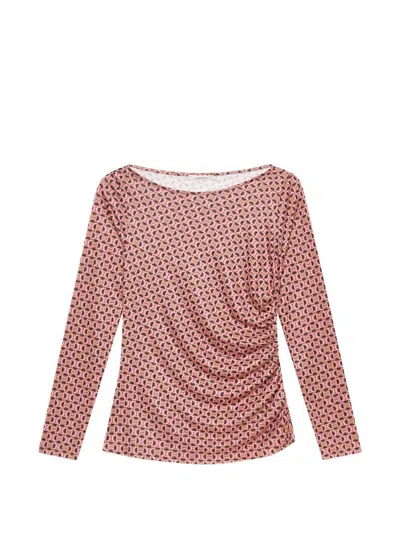 Maliparmi Micro-print Gathered-side Long-sleeved T-shirt In Pink