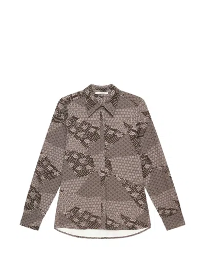 Maliparmi Mosaic Kimono Geometric-print Shirt In Grey