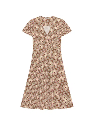 Maliparmi Mouliné Short-sleeve Geometric Dress In Brown