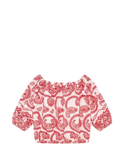 Maliparmi Off-shoulder Paisley Broderie Top In Red