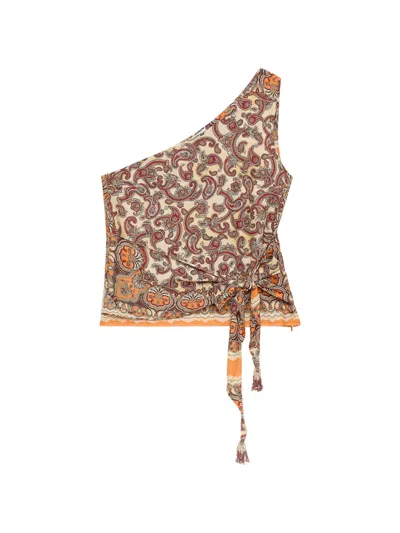 Maliparmi One-shoulder Paisley Top In Brown