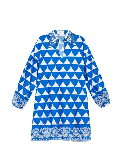 Maliparmi Optical-print Broderie-anglaise Dress In Blue