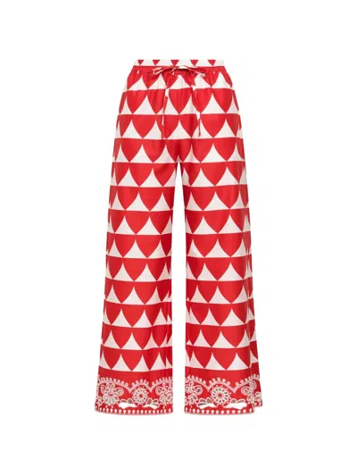 Maliparmi Optical-print Broderie-trim Trousers In Red