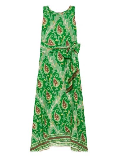 Maliparmi Paisley Print Belted Asymmetric Day Dress In Green