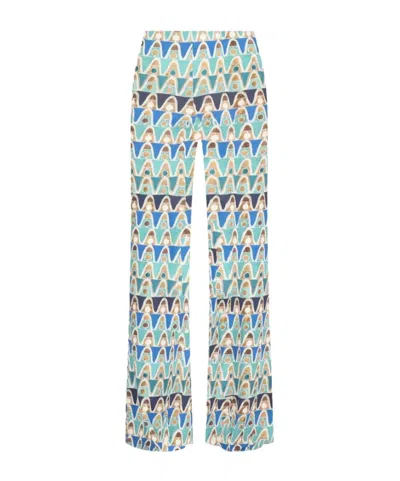 Maliparmi Pantaloni Donna Geometric Mimosa In Jersey Celeste A Fantasia In Blue