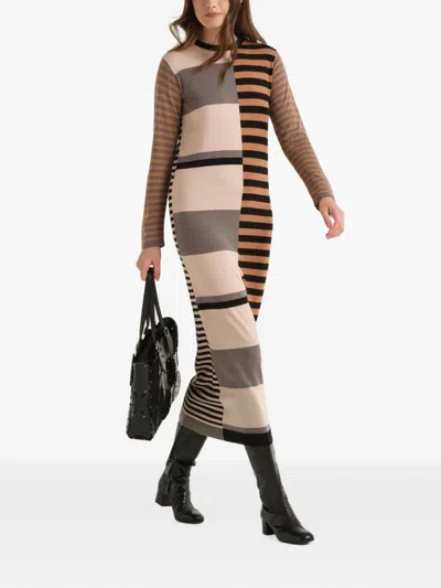 Maliparmi Rhythm Block Intarsia-knit Long-sleeved Midi Dress In Red
