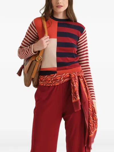 Maliparmi Rhythm Block Intarsia-knit Long-sleeved T-shirt In Red