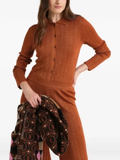 Maliparmi Ribbed Lurex-knit Cardigan In Brown