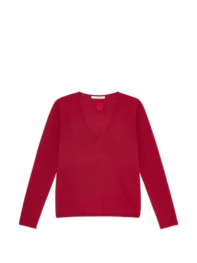 Maliparmi Rose-embroidered V-neck Sweater In Red
