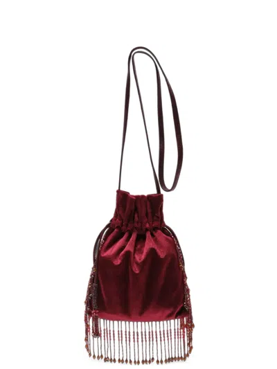 Maliparmi Rugiada Beaded Velvet Bucket Bag In Red