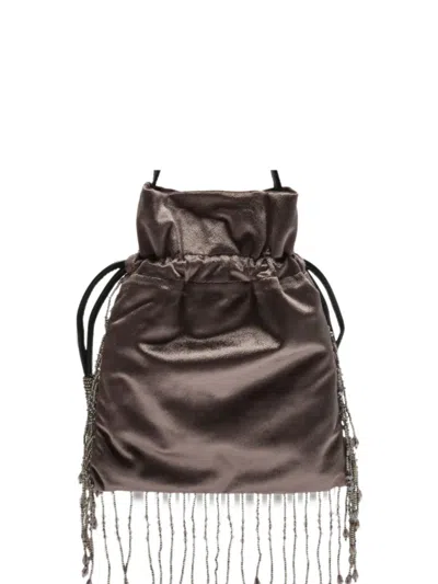 Maliparmi Rugiada Bead-embellished Velvet Shoulder Bag In Burgundy