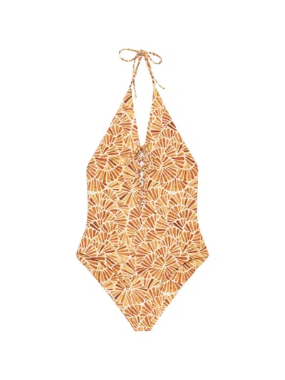 Maliparmi Shell Lace-up Swimsuit In Multi