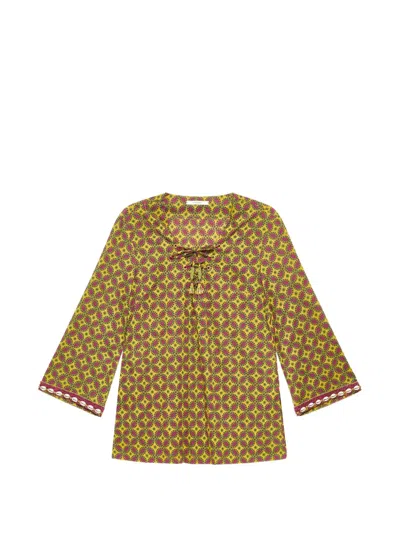 Maliparmi Shell-embroidered Geometric-print Shirt In Yellow