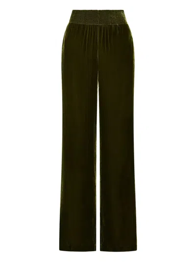 Maliparmi Shirred Velvet Trousers In Green