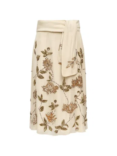 Maliparmi Silver Garden Sequin-embellished Skirt In Neutral